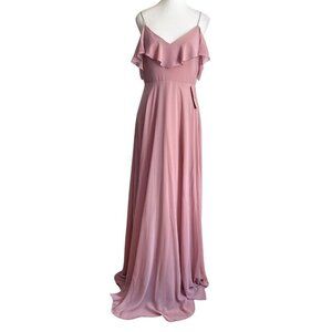NWT JENNY YOO COLLECTION OLD PINK COLD SHOULDER FLUTTER CHIFFON BRIDESMAID DRESS